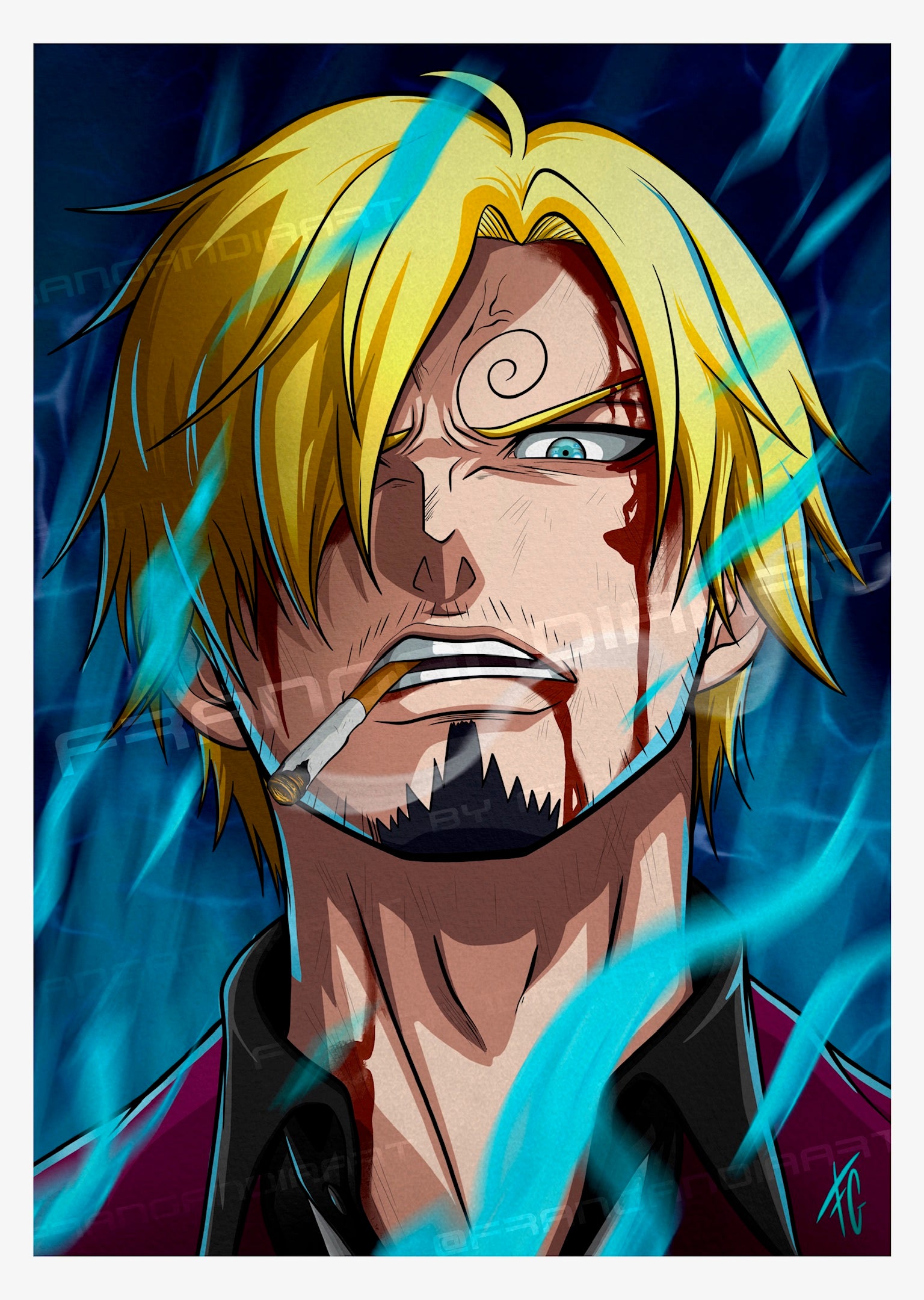 Sanji Ifrit Jambe | Lámina de ilustración digital | Fran Gandia Art