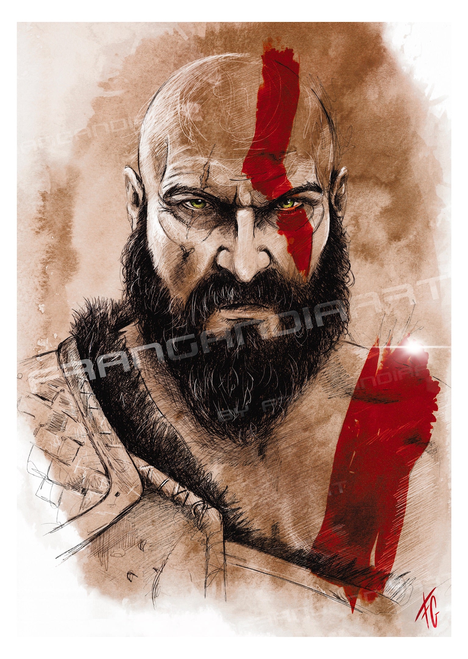 God of War Kratos  | Lámina de ilustración digital | Fran Gandia Art